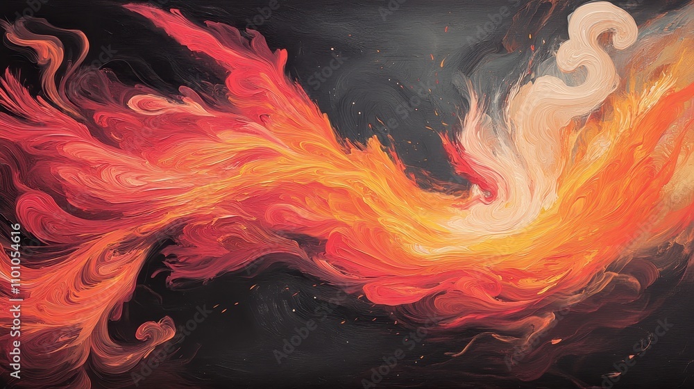 Aufkleber a vibrant, swirling depiction of flames in shades of red and orange against a dark background, creat