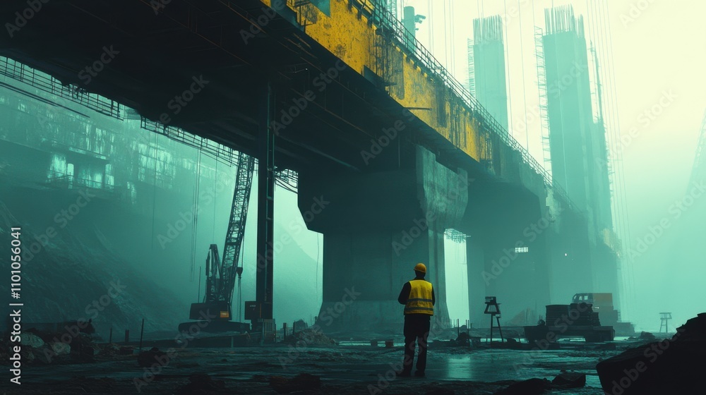 Poster an infrastructure engineer inspecting the structural integrity