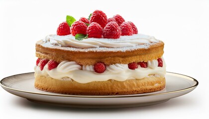 Classic Victoria Sponge Cake with Whipped Cream and Fresh Raspberries"