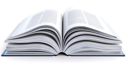 Obraz premium Open book with blue cover, pages fanned out, isolated on white background. Generative ai