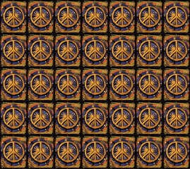 Peace Sign Pattern: A vibrant and psychedelic pattern featuring a multitude of peace signs, radiating a message of harmony and unity. Perfect for creating a retro and groovy aesthetic.  