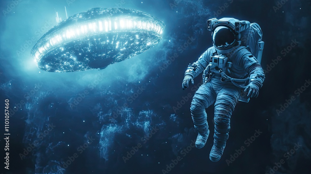 Aufkleber astronaut encounters mysterious glowing spaceship in deep space