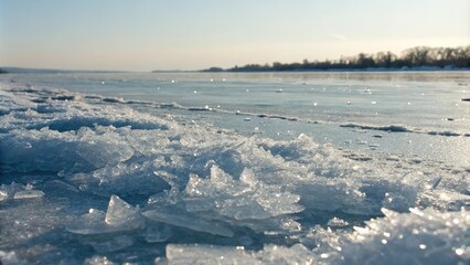 Obraz premium Shimmering Ice Crystals on Icy Surface, natural beauty, sparkling surface, crystal formations,