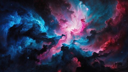 Fototapeta premium Celestial Symphony: A Breathtaking Cosmic Nebula in Vibrant Blues and Pinks
