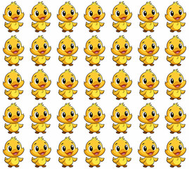 Fototapeta premium Cute Chick Seamless Pattern: A delightful pattern of adorable yellow chicks, perfect for adding a touch of whimsy and cheer to any project. 