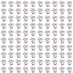 Fototapeta premium Whimsical Rabbit Pattern: A charming repeating pattern features adorable bunnies with pink noses and a single red flower, perfect for adding a touch of playful whimsy to your designs.