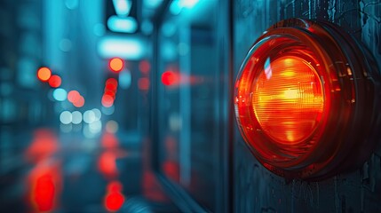 an Isolated Red Light, Reminiscent of Emergency Service Vehicles, Shining Brightly with a Softly Blurred Background