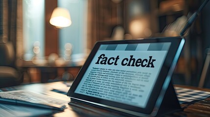 a Tablet Showing 'Fact Check' Title Over a Digital News Article, Symbolizing the Role of Technology in Combating Misinformation