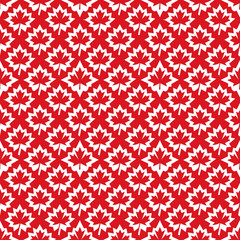 Canadian Maple Leaf Pattern: A bold and patriotic pattern featuring repeating red maple leaves on a white background. Perfect for celebrating Canada Day, Canadian pride.