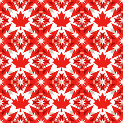 Fototapeta premium Canadian Maple Leaf Pattern: A festive and patriotic seamless pattern featuring stylized red maple leaves on a white background. Perfect for Canada Day celebrations and all things Canadian. 