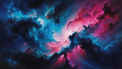 Fototapeta premium Celestial Symphony: A Breathtaking Cosmic Nebula in Vibrant Blues and Pinks