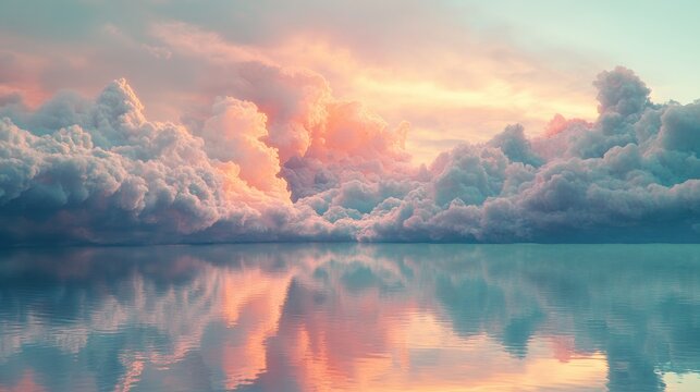 Surreal landscape with vibrant, luminous clouds mirrored in calm, reflective waterways, showcasing the artistry of photogrammetry techniques.