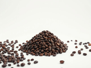 Obraz premium heap of cocoa beans on a white background isolated, cocoa beans, close-up, snack, dry, brown