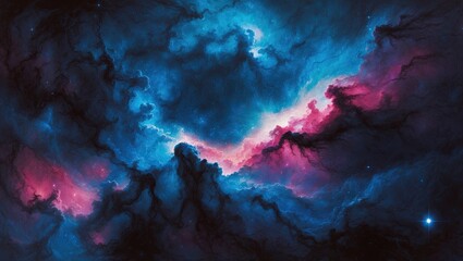 Celestial Symphony: A Breathtaking Cosmic Nebula in Vibrant Blues and Pinks