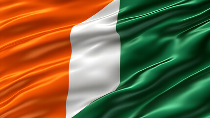 Obraz premium 3D Render of a Waving Flag with Orange, White, and Green Vertical Stripes