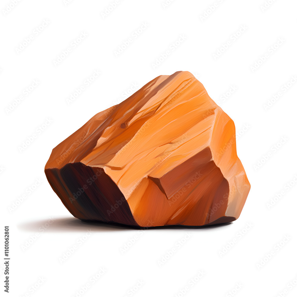 Poster rock formation with textured surface and warm orange hue situated on a simple backdrop in a minimali