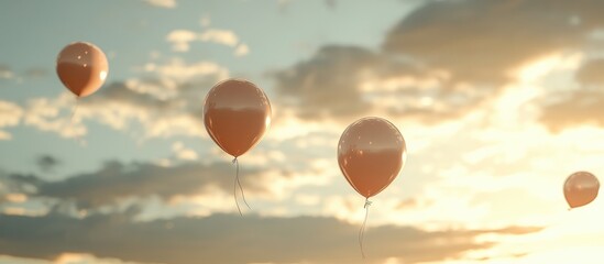 Balloons floating in a serene sky during sunset creating a festive and celebratory atmosphere for events and occasions.