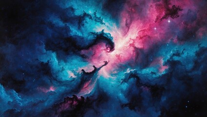 Celestial Symphony: A Breathtaking Cosmic Nebula in Vibrant Blues and Pinks