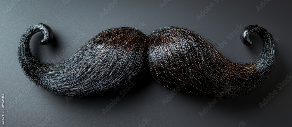 Poster stylized black mustache with elegant curls on a dark surface minimalistic design for branding or art