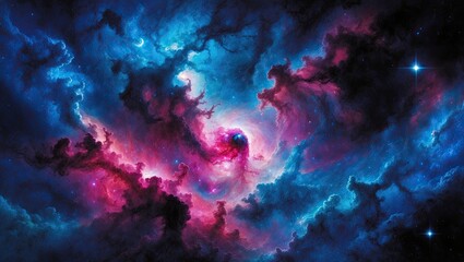 Obraz premium Celestial Symphony: A Breathtaking Cosmic Nebula in Vibrant Blues and Pinks