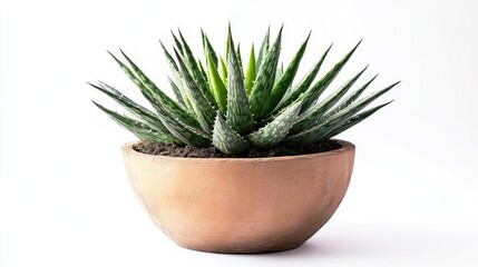 Potted succulent mother plant with spiky green leaves in a terracotta bowl against a clean white background