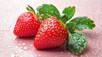 Fresh strawberries with dew drops nature scene food photography close-up natural beauty