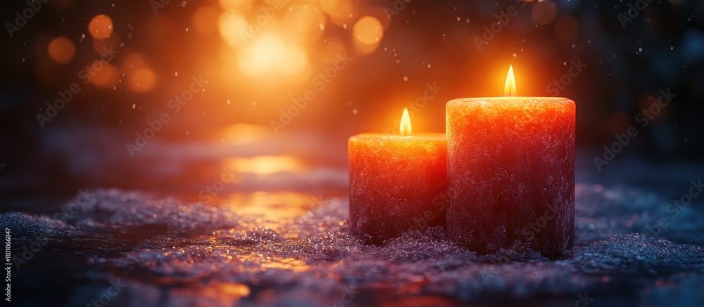 Poster warm glowing candles creating a serene atmosphere on a holy evening with soft reflections in the bac