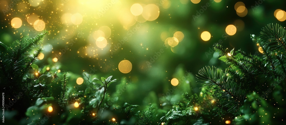 Poster christmas green backdrop with shimmering bokeh lights creating a festive and magical atmosphere for 
