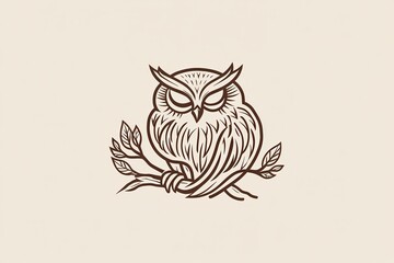 Fototapeta premium A detailed illustration of an owl perched on a branch, showcasing intricate line work and natural themes.