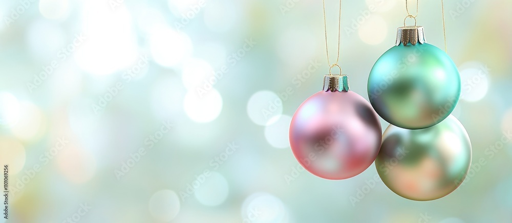 Poster christmas ornaments in soft focus against a blurred abstract background creating a festive and color