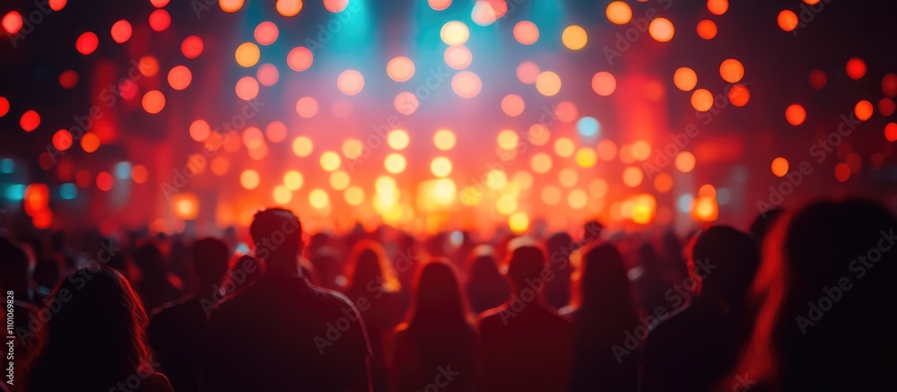 Aufkleber blurred crowd at a vibrant party with colorful lights creating a dynamic and lively atmosphere suita