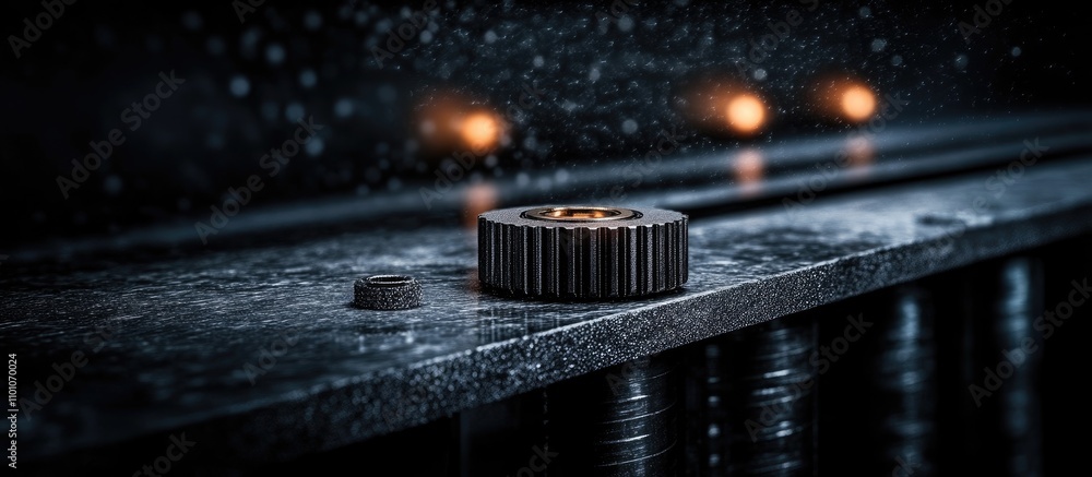 Poster close-up of precision engineering showcasing a metal latch mechanism emphasizing hardware design and