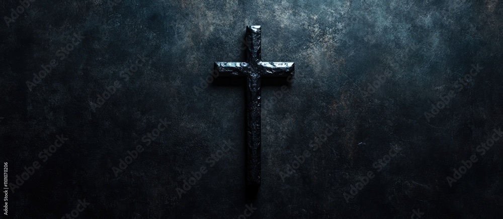 Poster artistic cross shape formed by dried plaster on a textured wall symbolizing the intersection of art 