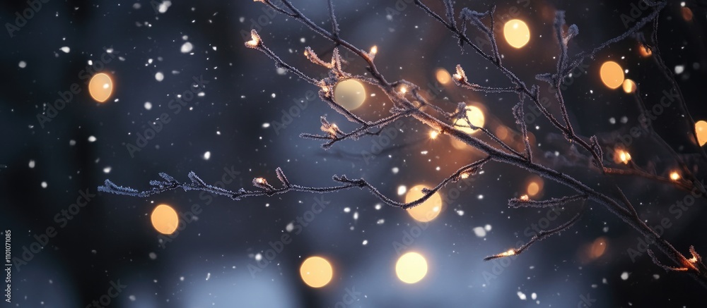 Poster enchanting winter scene with softly falling snowflakes and glowing bokeh lights creating a magical a