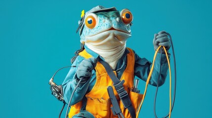 Obraz premium Eel Costumed as Electrician with Tools and Wires