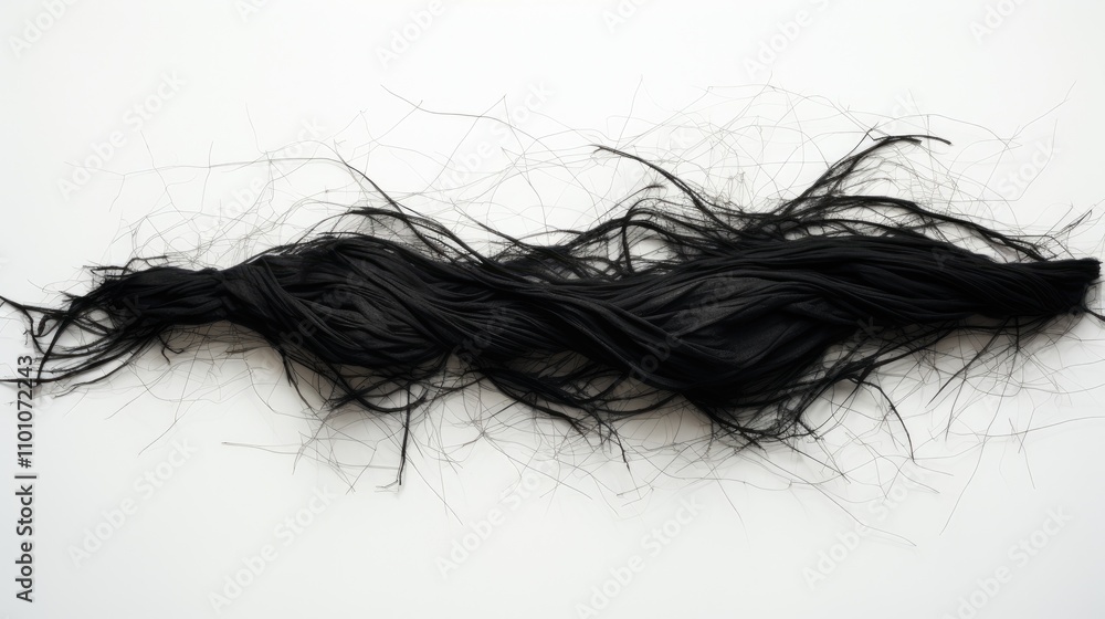 Poster black synthetic thread artfully arranged on white background showcasing texture and contrast ideal f