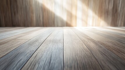 Light gray and brown wooden texture backdrop with smooth planks, softly lit space creating an inviting atmosphere, perfect for design applications.