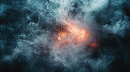 Fototapeta premium Mysterious abstract background featuring swirling black smoke with hints of orange light creating a dramatic and atmospheric composition.