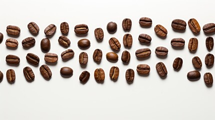 Obraz premium Variety of roasted coffee beans arranged on a clean white background ideal for food and beverage advertising or packaging design.