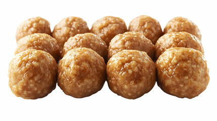 Fototapeta premium A Dozen Golden-Brown Sweet Balls Arranged on White Background, a Delicious Treat