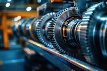 Fototapeta premium Rotating gears powering industrial machinery in manufacturing plant