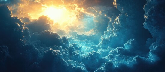 Obraz premium Majestic Arc of Clouds Illuminated by Azure Sky with Radiant Sunlight Peeking Through Dramatic Atmosphere Nature Background