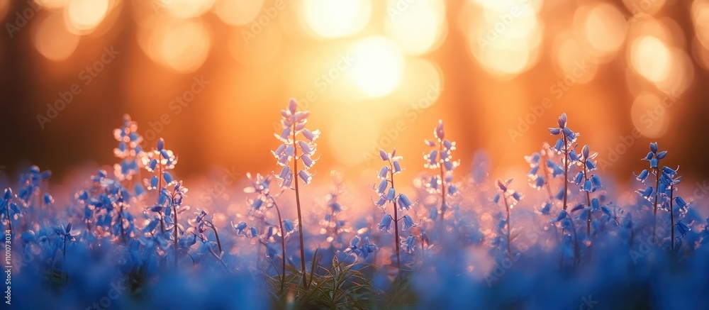 Aufkleber charming bluebells in soft focus with a warm glowing background creating a serene atmosphere for spr