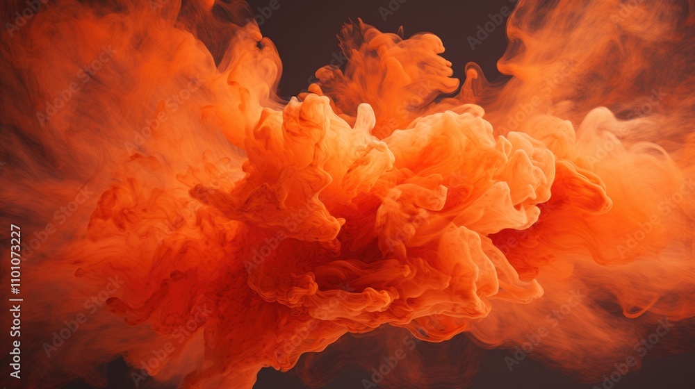 Poster intense orange explosion with swirling smoke clouds creating a dramatic and powerful visual impact i