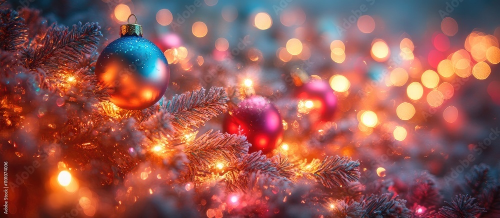 Aufkleber christmas tree adorned with colorful ornaments and soft glowing lights creating a festive and warm h
