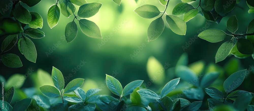 Poster green blurred branches creating a soft natural backdrop with vibrant foliage and gentle light for a 