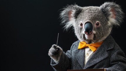 Obraz premium Koala Dressed as a Teacher Holding a Pointer