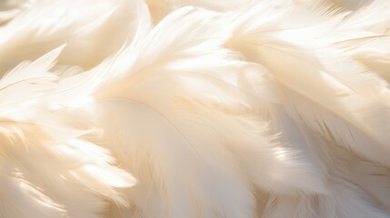 Close up of soft white Merino sheep wool illuminated by sunlight showcasing texture and natural beauty in a serene setting