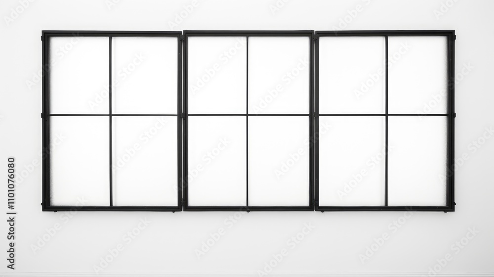 Poster black metal window frame arrangement with a minimalistic white background showcasing modern design e