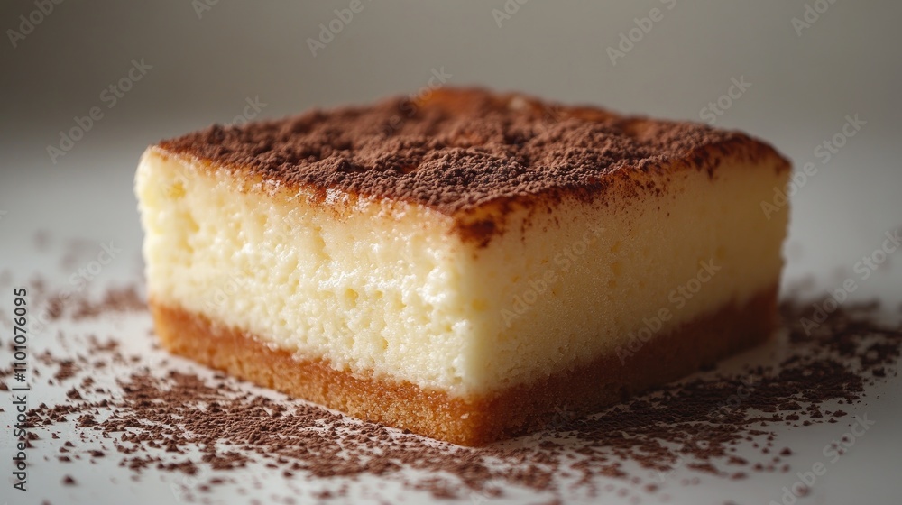 Aufkleber delicious square cake with cocoa dust on a neutral background showcasing tempting layers and texture